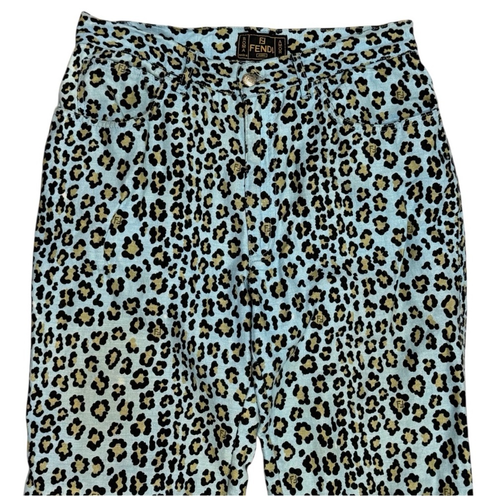 Fendi Vintage Leopard Print Pants Blue/Black/Gold Women’s - Picture 2 of 15